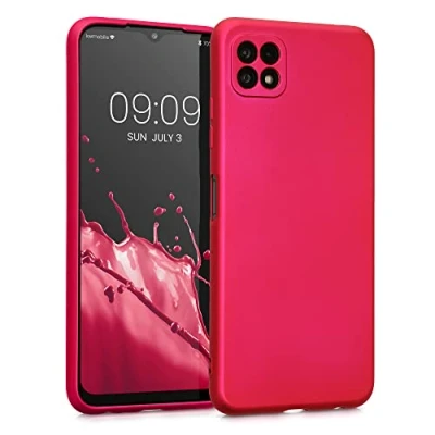 Abbildung von kwmobile Case kompatibel mit Samsung Galaxy A22 5G Hülle Schutzhülle aus Silikon metallisch schimmernd Handyhülle Metallic Pink