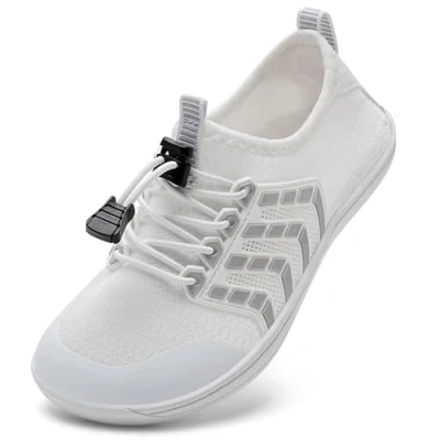 Abbildung von IceUnicorn Barfussschuhe Kinder Breite Badeschuhe Junge Mädchen Strandschuhe Aquaschuhe Barfußschuhe rutschfest Wasserschuhe(Weiß, 28EU Weit)