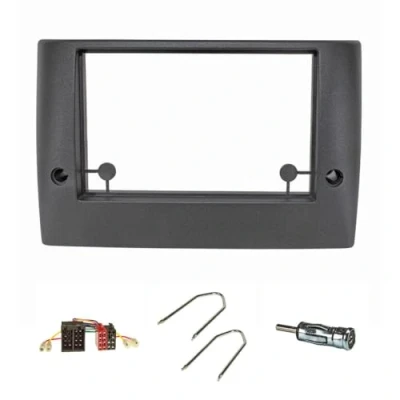 Abbildung von tomzz Audio 2414 056 Doppel DIN Radioblende Set kompatibel mit FIAT Stilo Bj.2001 2008 anthrazit schwarz Radioadapter ISO Antennenadapter Entriegelungsbügel