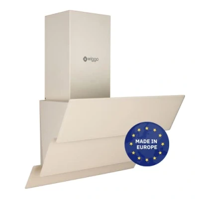 Abbildung von Wiggo Dunstabzugshaube 50cm kopffrei I Abluft Umluft Dunstabzug 300m3/h LED Touch Display 3 Stufen Schräghaube inkl. Fettfilter &amp; 2x Kohlefilter Abzugshaube mit teiliger Glasfront creme