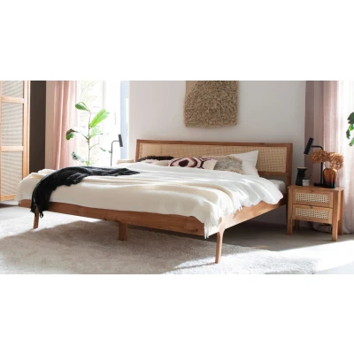 Abbildung von andas Bett Hällevik Doppelbett, Massivholzbett, Must Have, massive FSC zertifizierte Eiche geölt, Kopfteil mit Wiener Geflecht