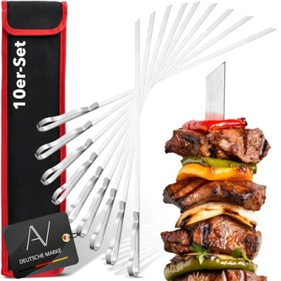Abbildung von AVANA Grillspieß lange Spieße aus Edelstahl wiederverwendbar Grill 43cm Fleischspieße (10 St), für Fleisch &amp; Gemüse
