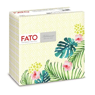 Abbildung von Fato Trockene Papierservietten, Airlaid, Textileffekt, Packung mit 50 Servietten, Format 40x40 gefaltet in 4, Tropicana Decor