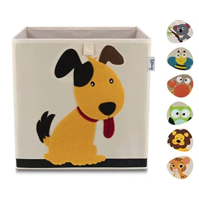 Abbildung von LIFENEY Aufbewahrungsbox Kinder mit Hund Motiv I Spielzeugbox Tiermotiv passend für Würfelregale Ordnungsbox das Kinderzimmer Aufbewahrungskorb