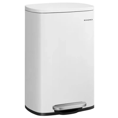 Abbildung von SONGMICS Mülleimer Küche, 50 Liter, Abfalleimer, Treteimer, mit Deckel, Softclose, Fußpedal, Stahl, Inneneimer, weiß LTB101W01