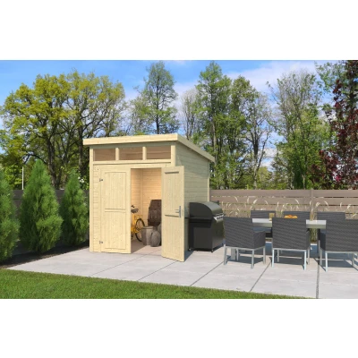 Abbildung von LASITA MAJA Gartenhaus &quot;Kibo 2&quot;, Blochbohlenhaus 28mm, Fundamentmass 2000x2500, Naturbelassen