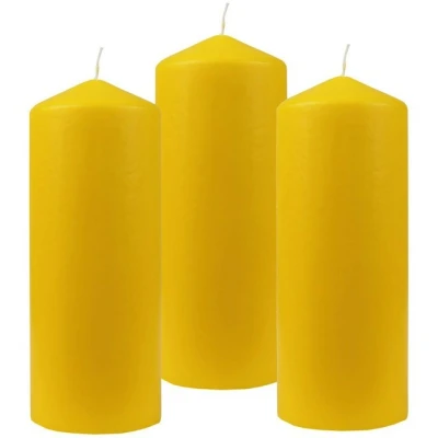 Abbildung von HS Candle Wachskerzen (3er Pack) Gelb Stumpenkerzen Ø6cm x 13,5cm Kerze in vielen Farben, Lange Brenndauer Hergestellt EU Kerzen Blockkerzen