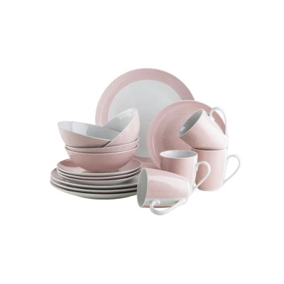 Abbildung von MÄSER Kitchen Time II, Geschirr Set für 4 Personen, 16 tlg Kombiservice in Pastellfarben mit dezentem Muster, Porzellan, Rosa
