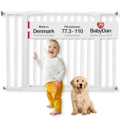 Abbildung von BabyDan Swing Shut, Treppengitter zum klemmen, 77,3 110 cm, Babygitter/Sicherheitsgitter, Weiß, hergestellt in Dänemark (Haustiergitter/Hundegitter)