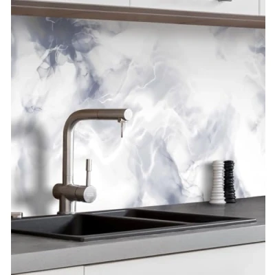 Abbildung von MyMaxxi Selbstklebende Küchenrückwand Folie ohne Bohren Motiv Marmor blau weiß 60cm hoch Klebefolie Wandbild Küche Wand Deko Steine Mauer Farbverlauf 340 x