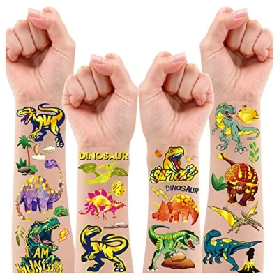 Abbildung von Leesgel Dino Tattoo Kinder Jungen, 90 Stile Metallic Glitzer Aufkleber für Mitgebsel Kindergeburtstag, Spielzeug Geschenke Geburtstagsdeko Jungen Party Zubehör Spiele