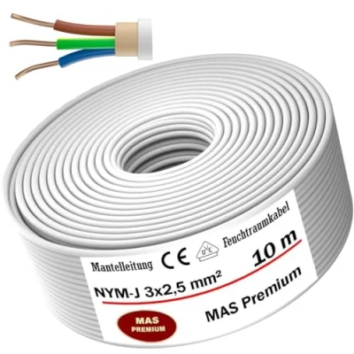 Abbildung von MAS Premium Feuchtraumkabel Stromkabel 5 200m Mantelleitung NYM J 3x1, 2,5 4 6 10 oder 5x1,5 16 Elektrokabel für feste Verlegung (NYM 3x2, mm², 10m)