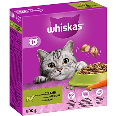 Abbildung von Whiskas Adult 1+ Trockenfutter Lamm, 5x800g (5 Packungen) Katzentrockenfutter für erwachsene Katzen unterschiedliche Produktverpackungen erhältlich