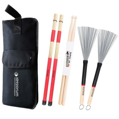 Abbildung von keepdrum Stickbag Starter Set + SV1 Rods SV507 Jazz Besen 5A Drumsticks