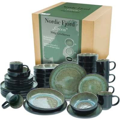 Abbildung von CreaTable Kombiservice &quot;Nordic Fjord&quot;, (Set, 30 tlg.), je 6 Speiseteller, Suppenteller, Dessertteller, Schalen, Kaffeebecher