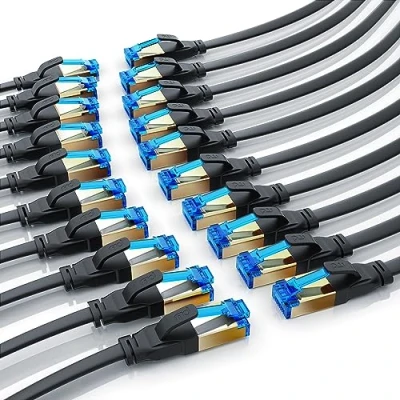 Abbildung von CSL 20 x 0,5m Cat 8.1 Netzwerkkabel Flach 40 Gbits, LAN Kabel Patchkabel, 8 Gigabit RJ45 Ethernet Cable, 40000 Mbits Glasfaser Geschwindigkeit, Flachbandkabel, Verlegekabel, 6 7