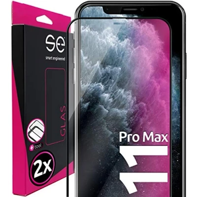 Abbildung von S.E für Schutzglas iPhone 11 Pro Max 2x 9H Glas im SET aus Deutschland, mit Installationsrahmen, kinderleichte Anwendung, Full Screen, Schutzhülle kompatibel