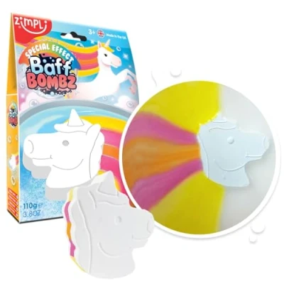 Abbildung von Zimpli Kids Einhorn Badebombe groß zaubert magisch einen mehrfarbigen Spezialeffekt, Geburtstagsgeschenk für Mädchen, Badespielzeug im Taschenformat