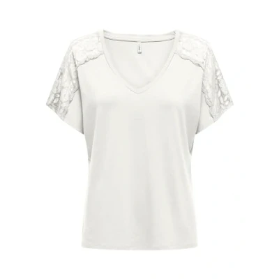 Abbildung von ONLY Damen T Shirt Onlmoster S/S V Neck Lace Top JRS, Cloud Dancer, XS
