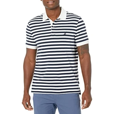 Abbildung von Nautica Herren Poloshirt, Klassische Passform, 100% Baumwolle, weich, kurzärmelig, gestreift, Bright White, X Groß