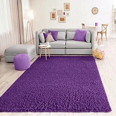 Abbildung von VIMODA Teppich Prime Shaggy Hochflor Langflor Einfarbig Modern Lila für Wohnzimmer, Schlafzimmer, kinderzimmer, Maße:200x280 cm