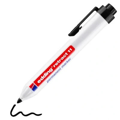 Abbildung von edding Retract 11 Permanent Marker schwarz 1 Stift Rundfeder 1,5 3 mm wasserfest, schnelltrocknend für die einfache Einhandbedienung Karton, Kunststoff, Holz, Metall, Glas