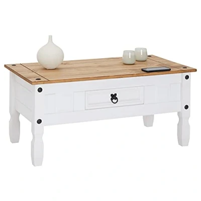 Abbildung von CARO Möbel Couchtisch CAMPO, Wohnzimmer Sofatisch 1 Schublade Kiefer massiv Mexiko Stil