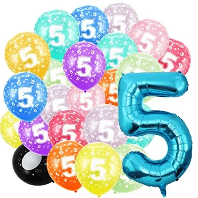 Abbildung von Geburtstag zahlen luftballon 5 jahre Folienballon 5und 20Pcs 30cm Luftballons Riesen in 40&quot; 101cm Mädchen Junge Geburtstagsdeko Ballon Zahl Deko zum fliegt mit Helium