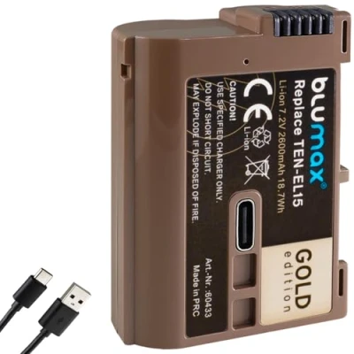 Abbildung von blumax Akku Ersatz für Nikon EN EL15 2600mAh EL15c EL15b EL15a mit USB Typ C Ladebuchse Z5 D850 D7500 Z8 Z7 II Z6 III Zf