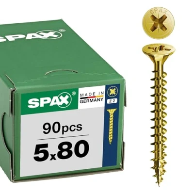 Abbildung von SPAX Universalschraube, 5,0 x 80 mm, 90 Stück, Vollgewinde, Senkkopf, Kreuzschlitz Z2, 4CUT, YELLOX 8000000288081