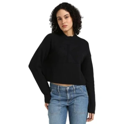 Abbildung von Calvin Klein Jeans LOGO Intarsia Regular Strickpullover, Damen, Größe: XS, Black