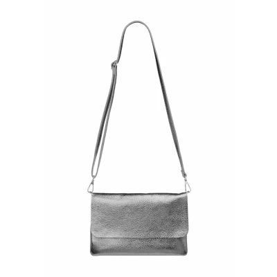 Abbildung von Caspar Elegante Leder Clutch Damen Umhängetasche Abendtasche mit verstellbarem Schultergurt CLASSIC LINE Modell No.835 Made in Italy, Farbe:dunkelsilber