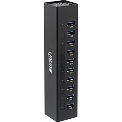 Abbildung von InLine 35395C USB 3.0 Hub, 10 Port, Aluminiumgehäuse, schwarz, mit 4A Netzteil