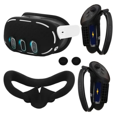 Abbildung von VR Zubehör Set für Meta/Oculus Quest 3, Controller Griffe, Gehäuse, Silikon Gesichtspad, Objektivabdeckung, Thumbstick Abdeckungen (5 teiliges 3 (schwarz))