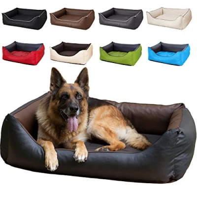 Abbildung von CopcoPet Hundebett Rocco Orthopädisch Schwarz/Braun 90 x 70 cm Wendebett aus pflegeleichtem Kunstleder Waschbar, bequem &amp; gelenkschonend Mit erhöhtem Rand Für mittelgroße Hunde, formstabil