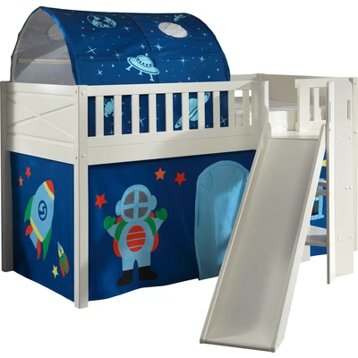 Abbildung von Vipack Hochbett &quot;Scott&quot;, (Made in Europe), m. Rutsch /Leiterturm, LF 90x200 cm, Vorhang, Tunnel, 4 Designs