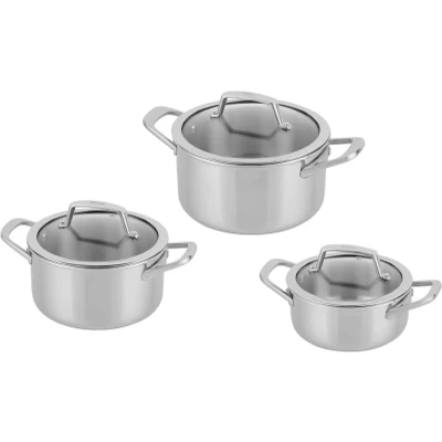 Abbildung von NINJA Topf Set &quot;Ninja EverClad 3 teiliges aus Edelstahl C93000DE&quot;, Edelstahl, (Set, tlg., je 1 Kochtopf Ø 16,18,20 cm, Inhalt 1,4 L, 2,3 3,3 L), Entwickelt für den Einsatz unter schwierigsten Kochbedingungen