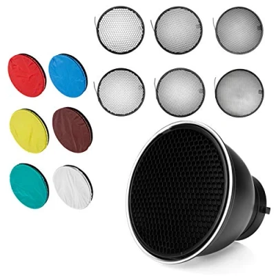Abbildung von 7 Zoll 18 cm Bowens Mount Standard Reflektor Diffusor Mit Wabengitter 6 Farben Weichlichttuch für lamp (Standard reflektierend + All Grid Farbe)