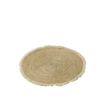 Abbildung von J Line Jute Teppich Rund, Boho Wohnzimmer aus Naturfaser ideal auch als Flurteppich, Kinderzimmerteppich, Küchenteppich oder im Schlafzimmer, beige/wei, ⌀ 70 cm