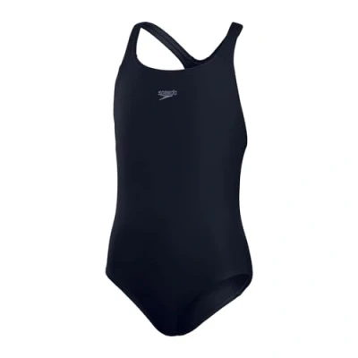 Abbildung von Speedo Mädchen ECO Endurance+ Medalist Badeanzug Chlorbeständig Recyclingmaterial Bequeme Passform Schwimmunterricht Badeurlaub Badeanzug, True Navy, 15 16