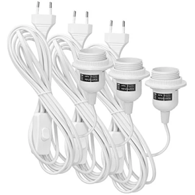 Abbildung von kwmobile 3x E27 Lampenfassung mit Schalter Fassung Weiß 3,5m Kabel Elektro Adapter