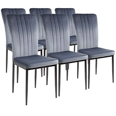Abbildung von Albatros International Esszimmerstuhl Esszimmerestuhl Küchenstuhl MODENA, Samt Bezug (6er Set, Grau), Stilvolles Vintage Design, Eleganter Polsterstuhl am Esstisch