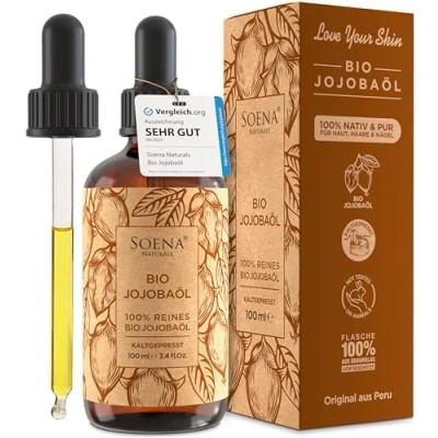 Abbildung von 100% BIO JOJOBAÖL kaltgepresst unter 20C Für Haare Haut Nägel Rein &amp; Natürlich Gesichtsöl Körperöl Straffend Anti Aging elastische Vegan Feuchtigkeitspflege Kosmetik