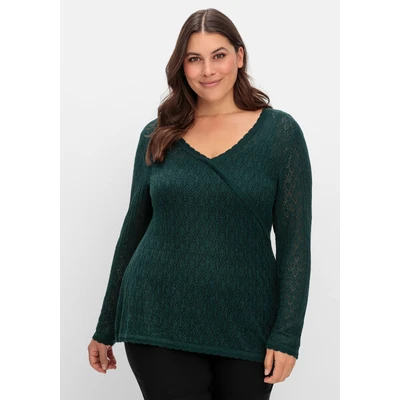 Abbildung von Sheego V Ausschnitt Pullover &quot;Große Größen&quot;, aus Ajourstrick, in Wickeloptik