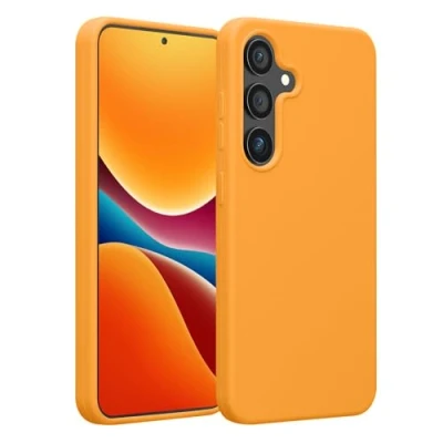Abbildung von kwmobile Hülle kompatibel mit Samsung Galaxy S25 Plus Silikon Handy Case Handyhülle weiche Oberfläche kabelloses Laden Fruity Orange