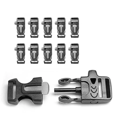 Abbildung von Ganzoo Klickverschluss aus Kunststoff im 10er Set, 3/4&#039;&#039; Klippverschluss/Steckschließer mit Signal Pfeife und Feuer Starter/Steckverschluss für Paracord Armbänder, Farbe: schwarz