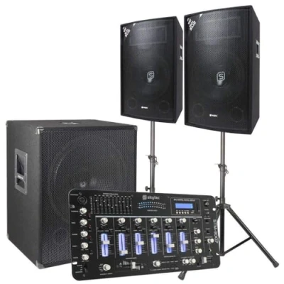 Abbildung von Vonyx 2.1 DJ Live Komplettset 1600 Watt mit Mischpult und Kabeln