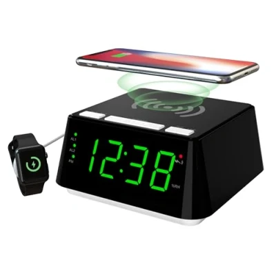 Abbildung von iTOMA Wecker mit kabellose Ladegerät, Dual Alarm, Nachtlicht, Innentemperatur Feuchtigkeitsanzeige CKS801