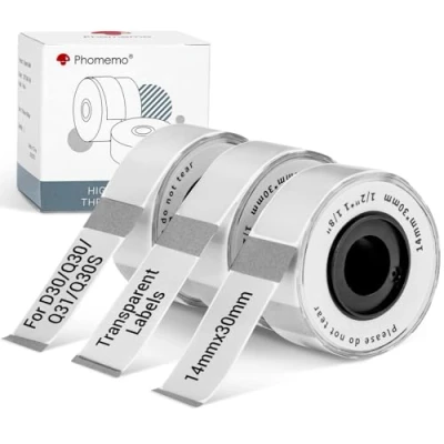Abbildung von Phomemo Transparente Etiketten für D30 Q30 Beschriftungsgerät, Kompatibel mit Colorwing und D30/Q31/Q30S Etikettendrucker., 14mm x 30mm 210 Etiketten/Rolle, 3 Rollen