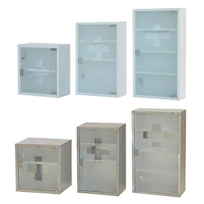 Abbildung von Style home Medizinschrank Arzneischrank abschließbarere Erste Hilfe Schrank aus Metall, Apothekerschrank Medikamentschrank mit Glastür und Schloss, inkl 2 Schlüsseln, 30x30x12cm (Weiß,2 Fächer)